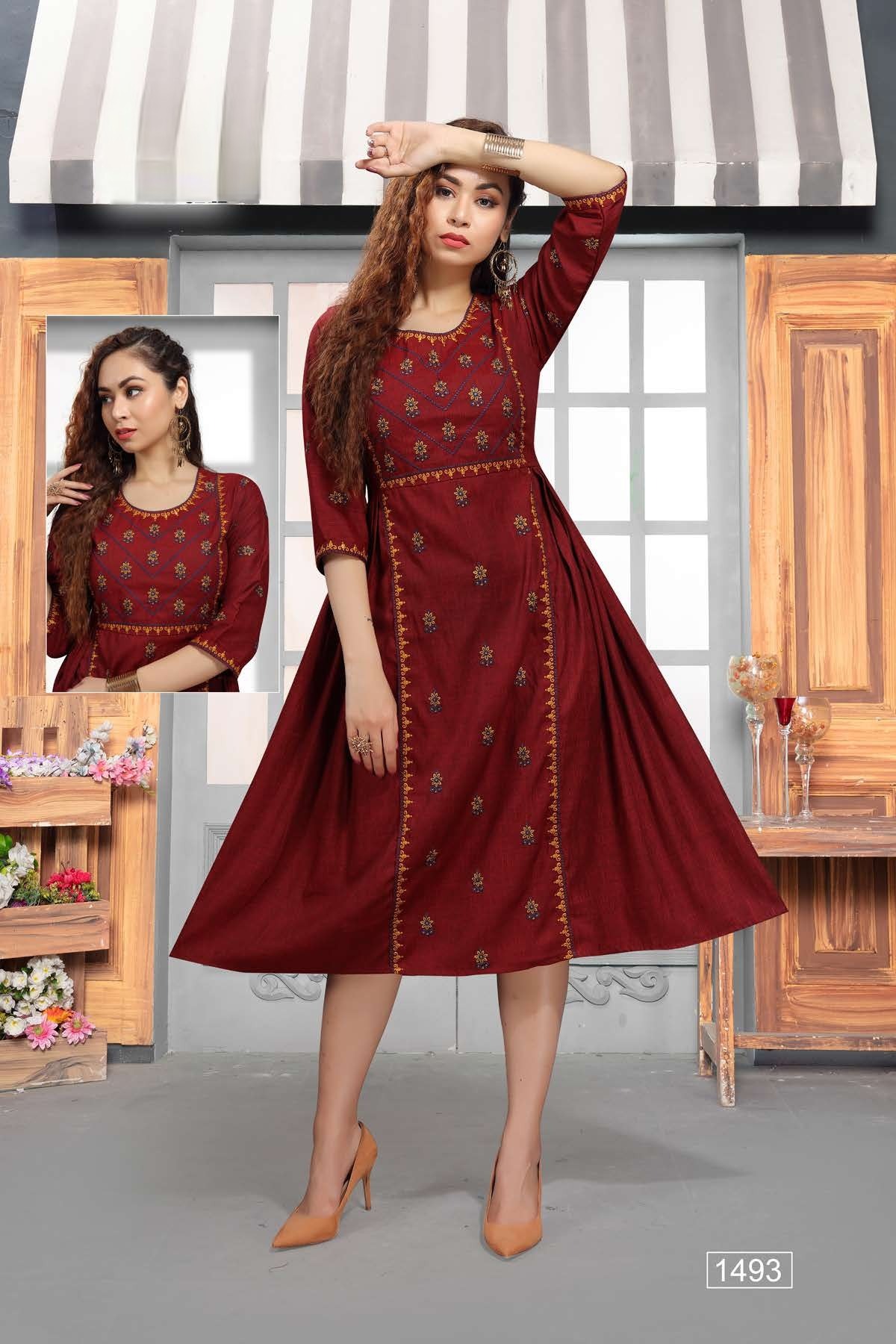Chutki 1490 Latest Regular Wear Rayon Embroidery Designer Kurti Collection